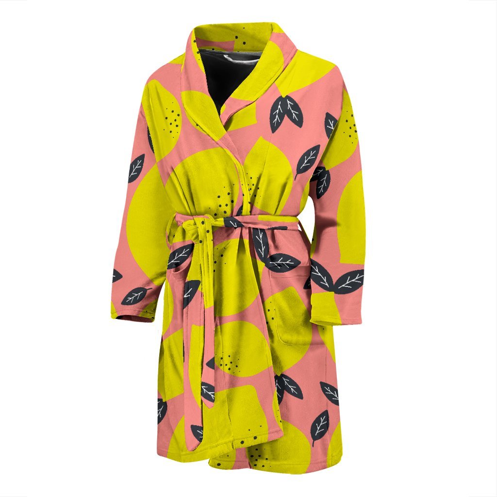 Lemon Print Pattern Men Long Robe-grizzshop