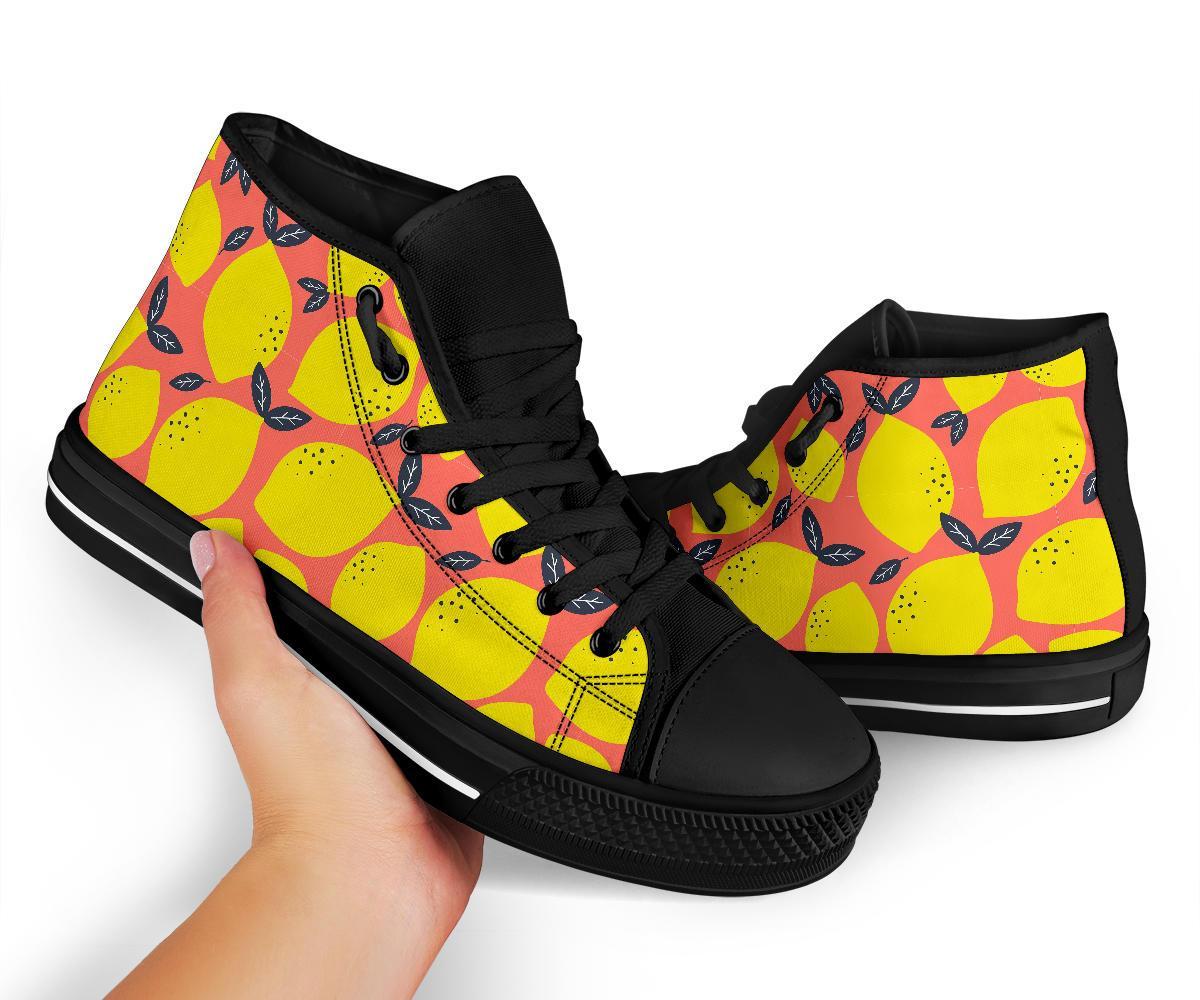 Lemon Print Pattern Men Women's High Top Shoes-grizzshop