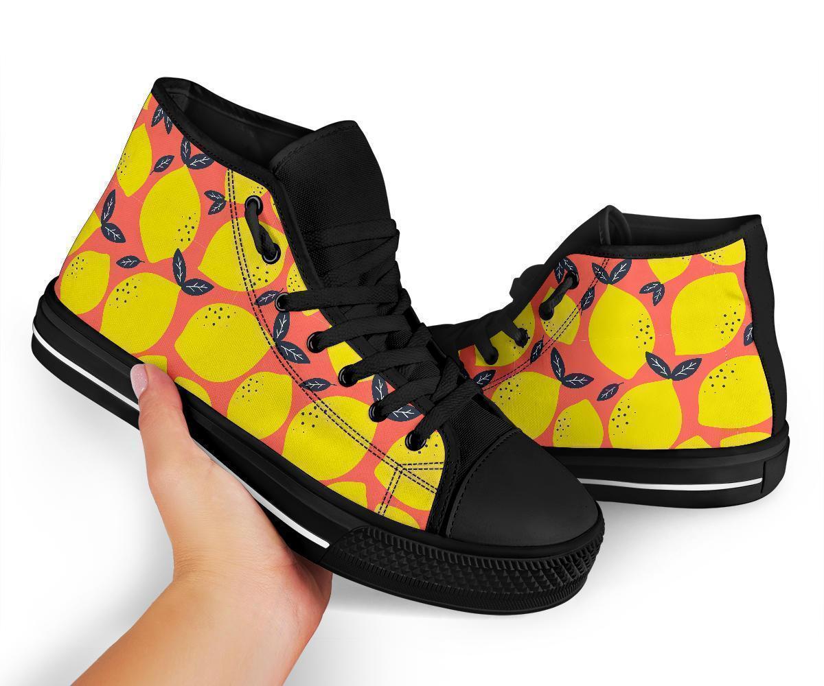 Lemon Print Pattern Men Women's High Top Shoes-grizzshop