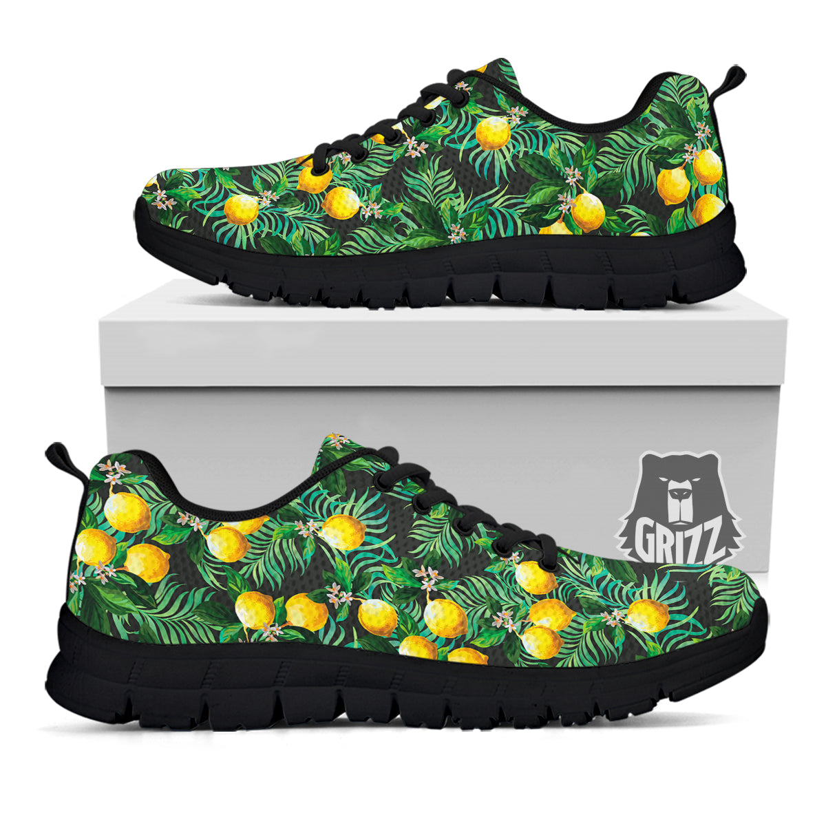 Lemon Tropical Print Pattern Black Sneaker-grizzshop