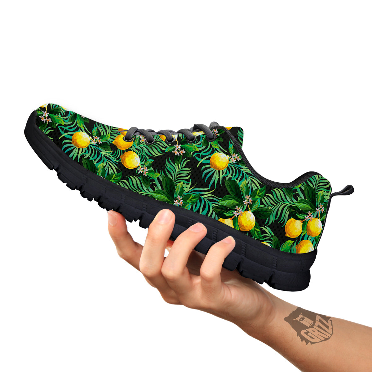 Lemon Tropical Print Pattern Black Sneaker-grizzshop