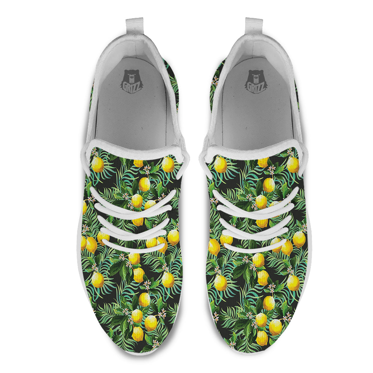 Lemon Tropical Print Pattern White Athletic Shoes-grizzshop