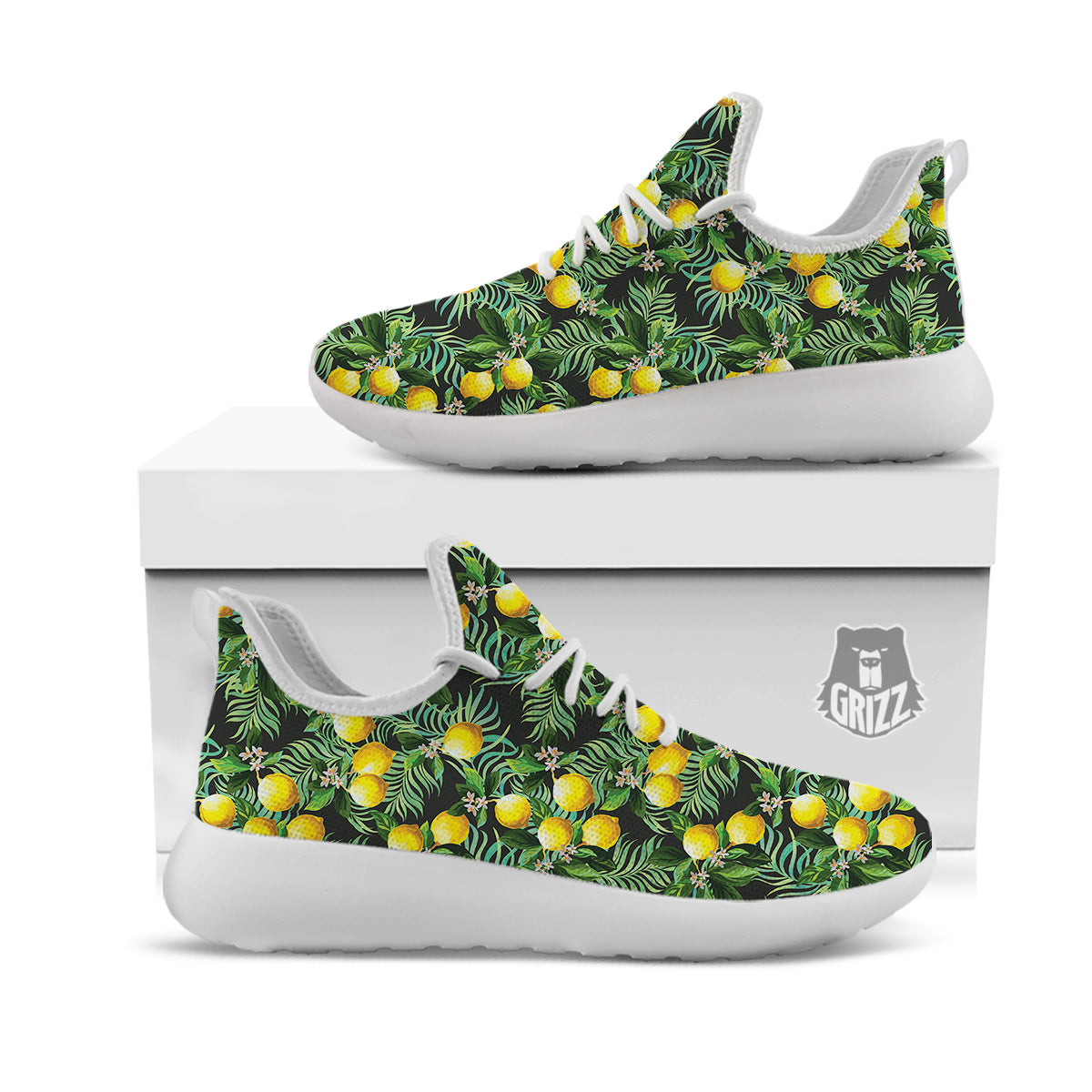 Lemon Tropical Print Pattern White Athletic Shoes-grizzshop