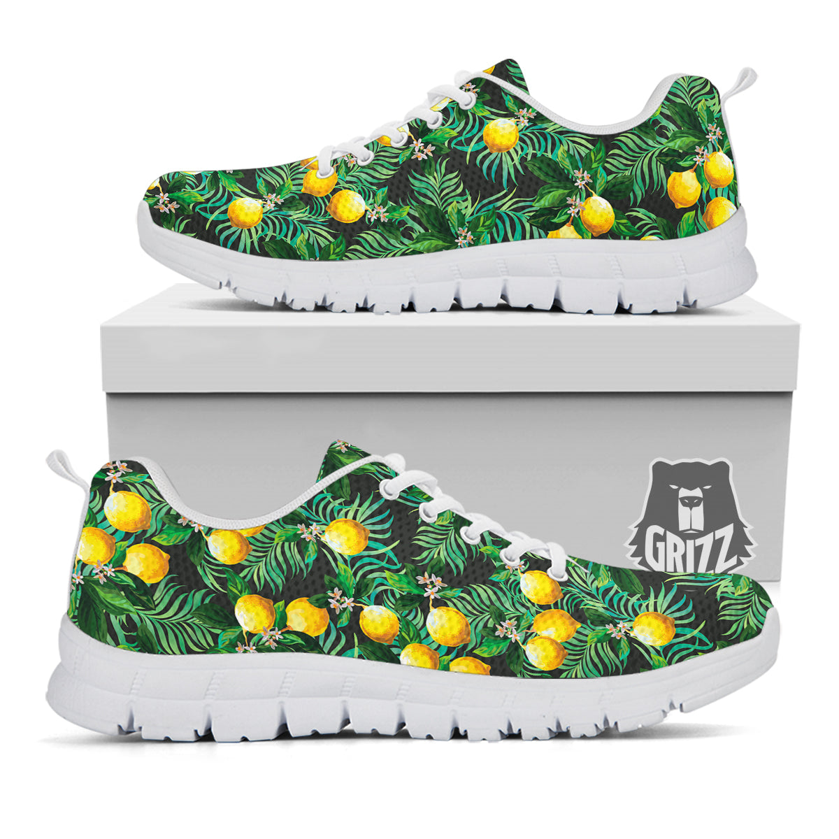 Lemon Tropical Print Pattern White Sneaker-grizzshop