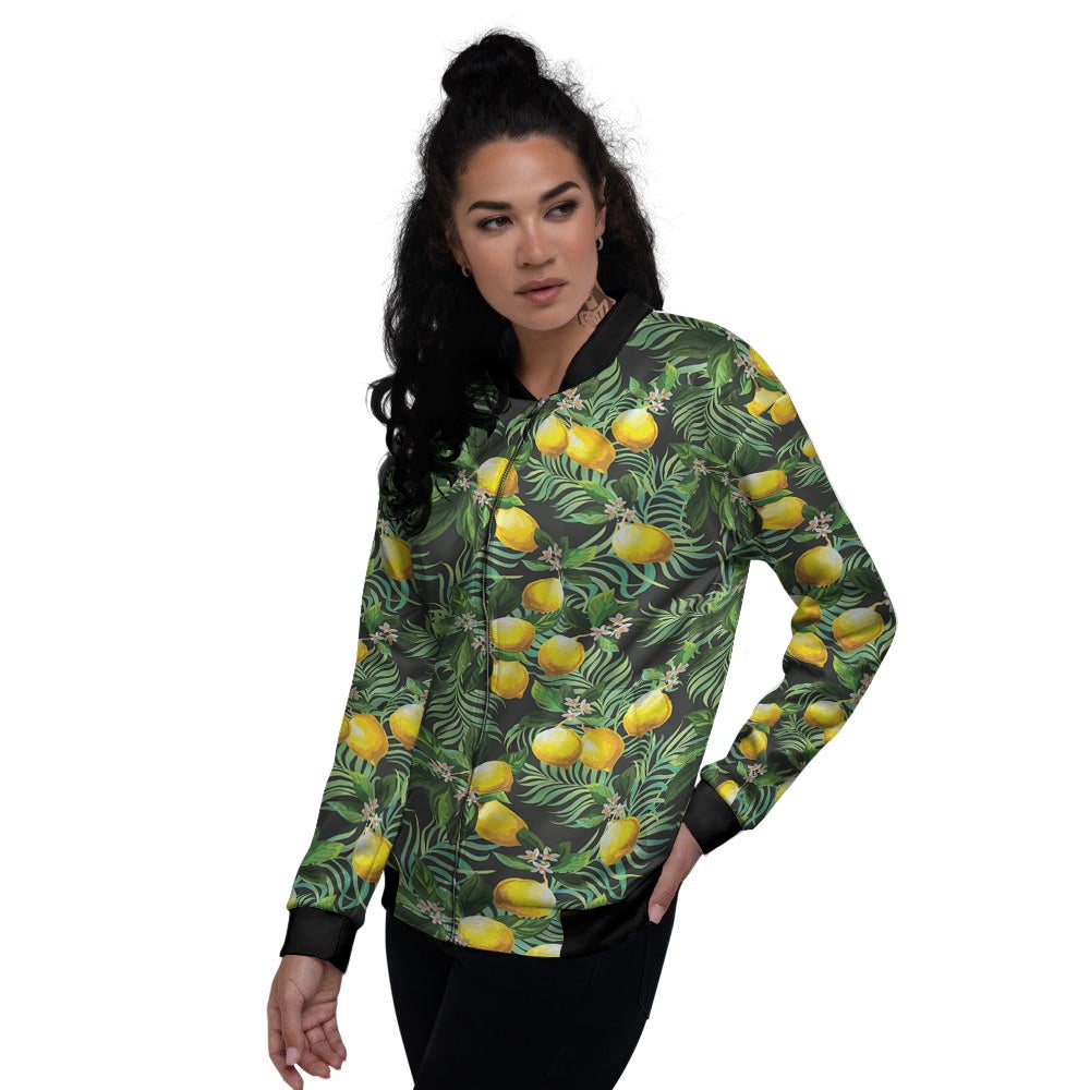 Lemon Tropical Print Pattern Women's Bomber Jacket-grizzshop