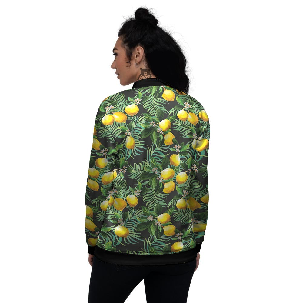 Lemon Tropical Print Pattern Women's Bomber Jacket-grizzshop
