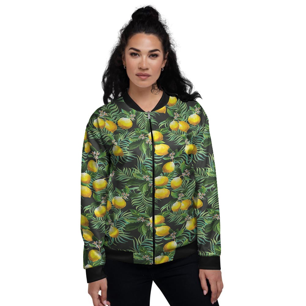 Lemon Tropical Print Pattern Women's Bomber Jacket-grizzshop