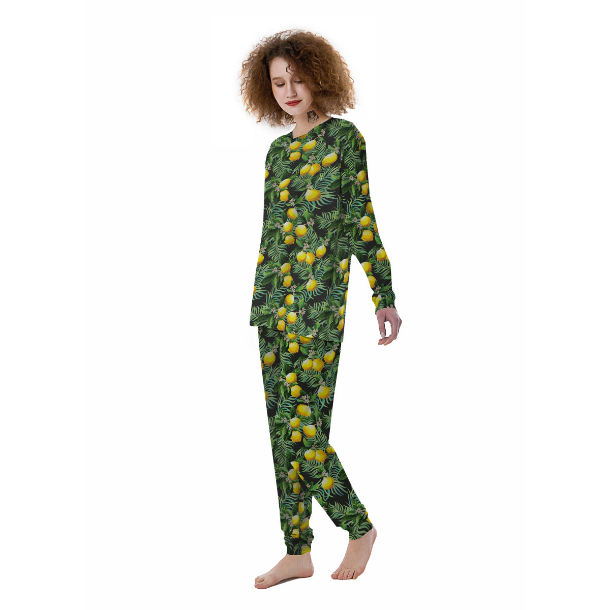 Lemon Tropical Print Pattern Women's Pajamas-grizzshop