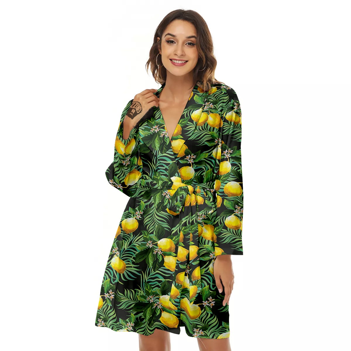 Lemon Tropical Print Pattern Women's Robe-grizzshop