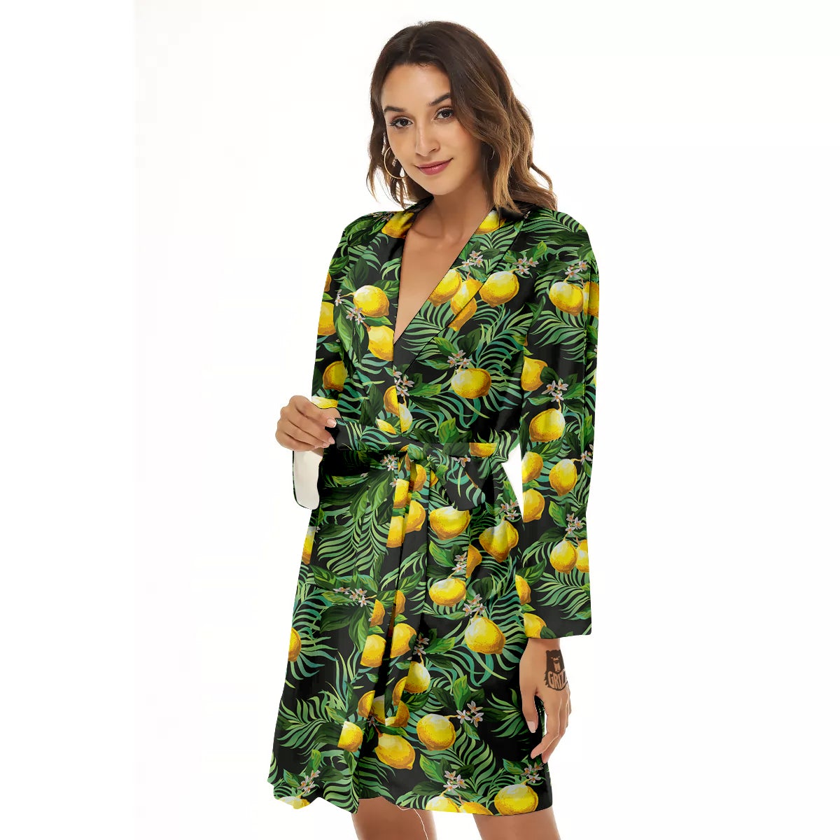 Lemon Tropical Print Pattern Women's Robe-grizzshop