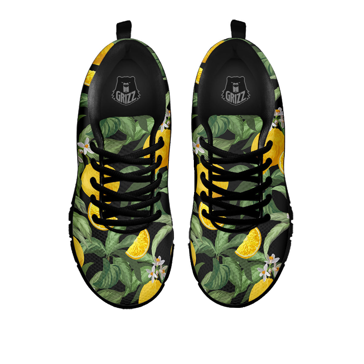 Lemon Yellow Print Pattern Black Sneaker-grizzshop