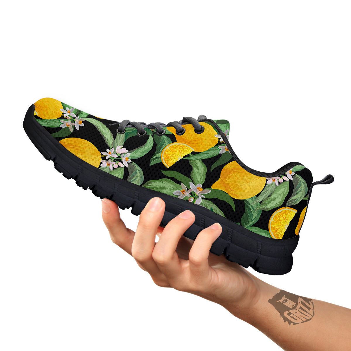 Lemon Yellow Print Pattern Black Sneaker-grizzshop