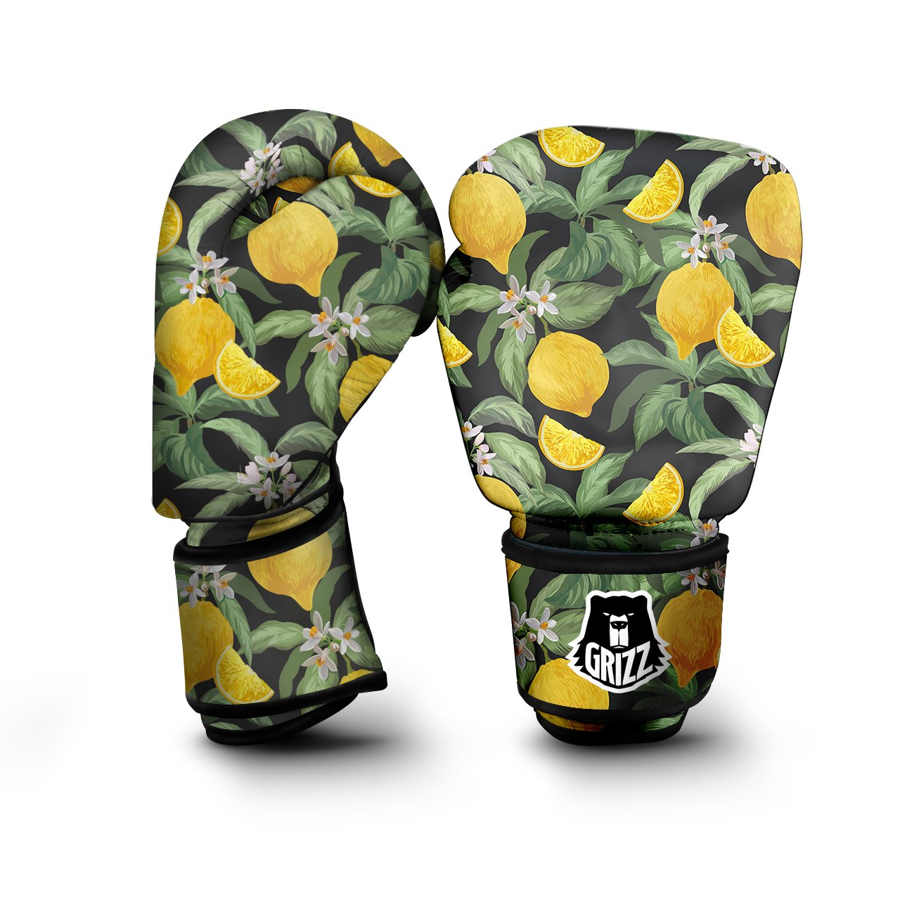 Lemon Yellow Print Pattern Boxing Gloves-grizzshop