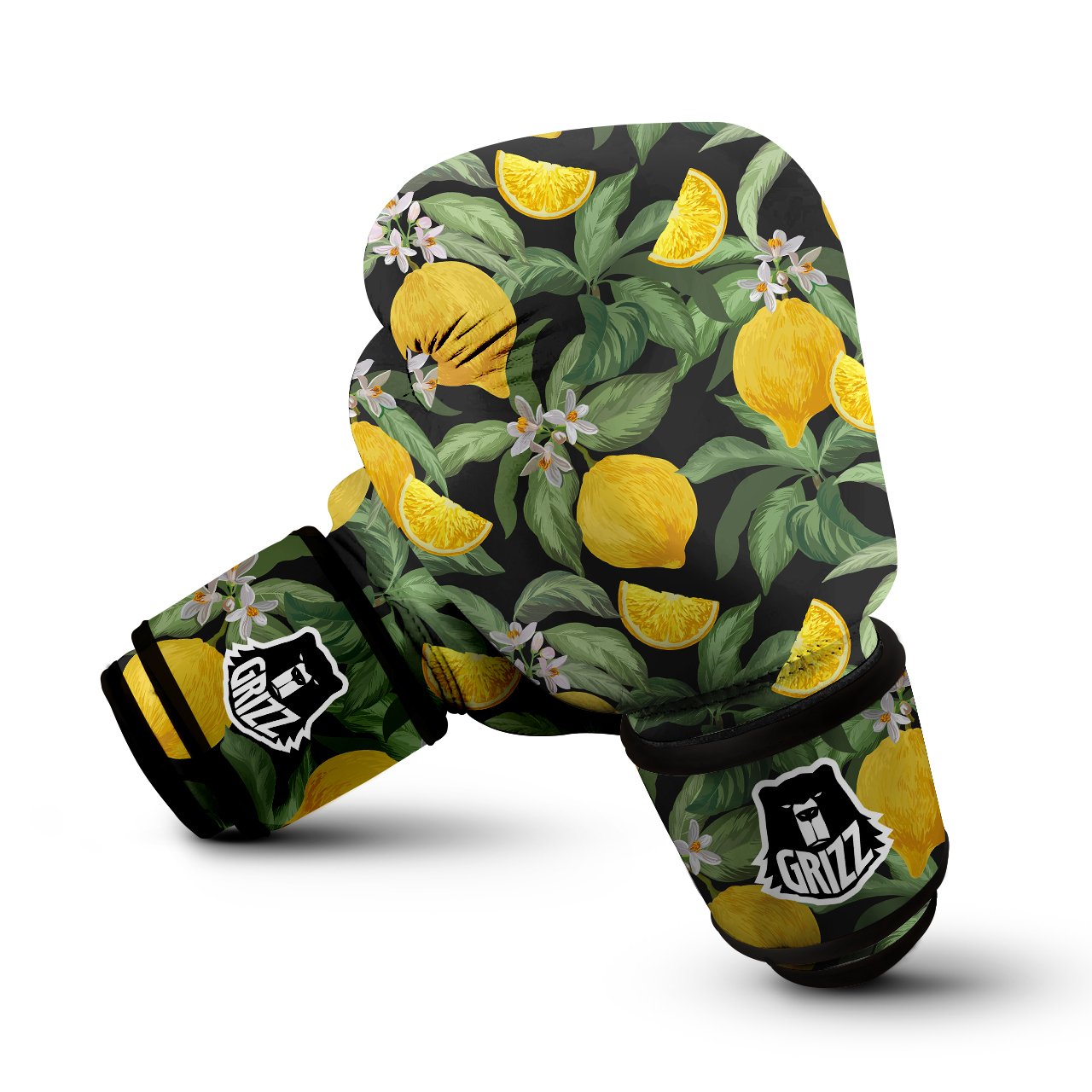Lemon Yellow Print Pattern Boxing Gloves-grizzshop
