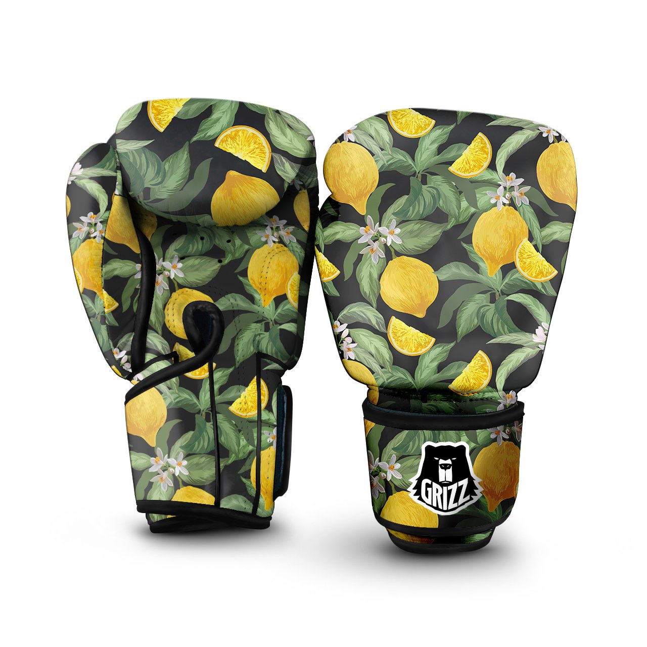 Lemon Yellow Print Pattern Boxing Gloves-grizzshop