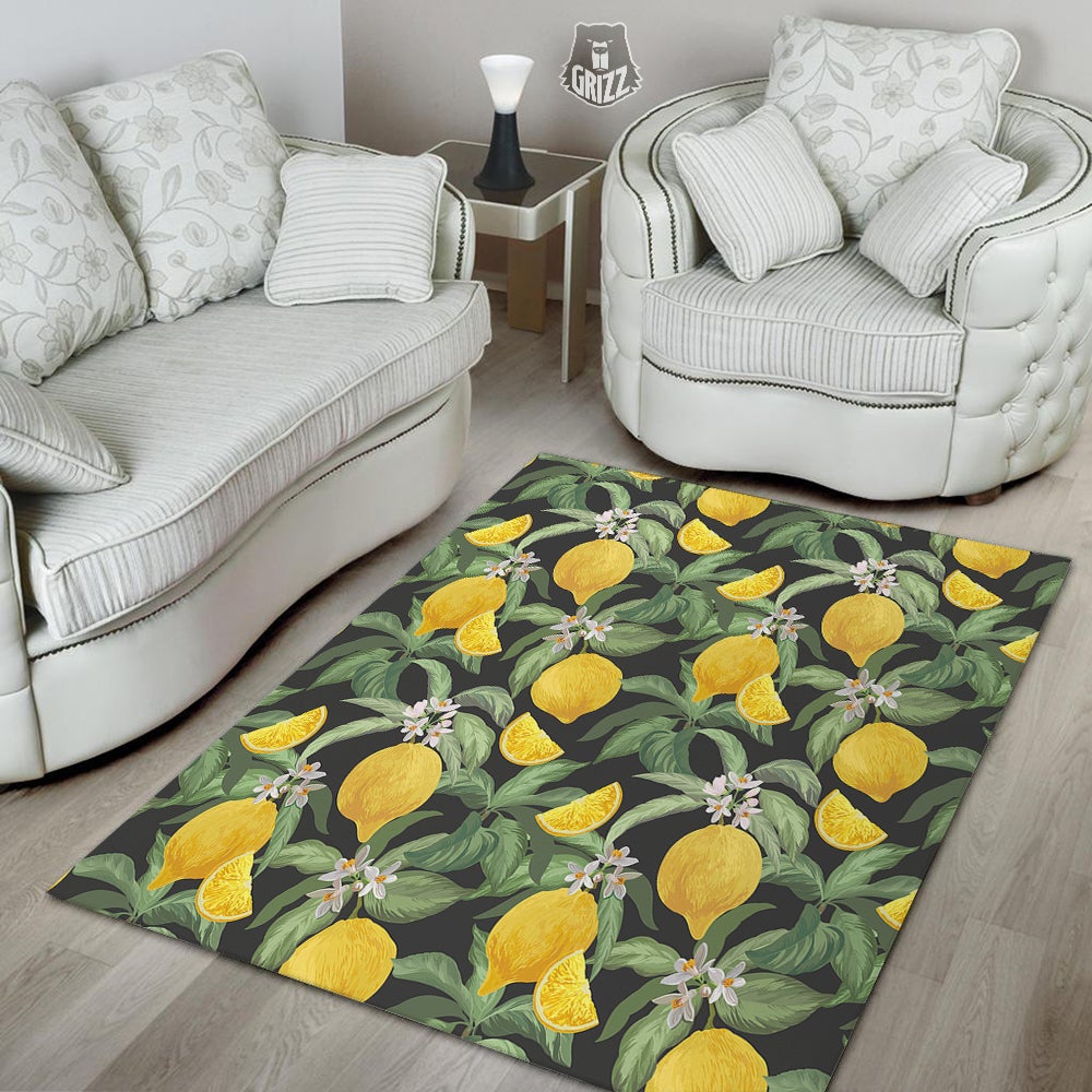 Lemon Yellow Print Pattern Floor Mat-grizzshop