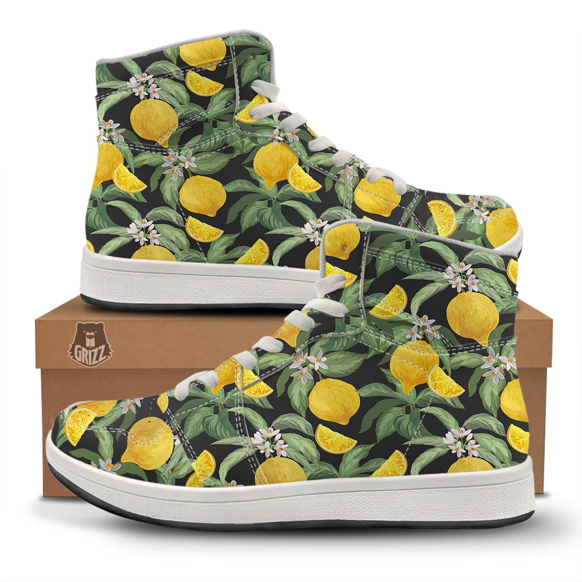 Lemon Yellow Print Pattern High Top Sneakers-grizzshop