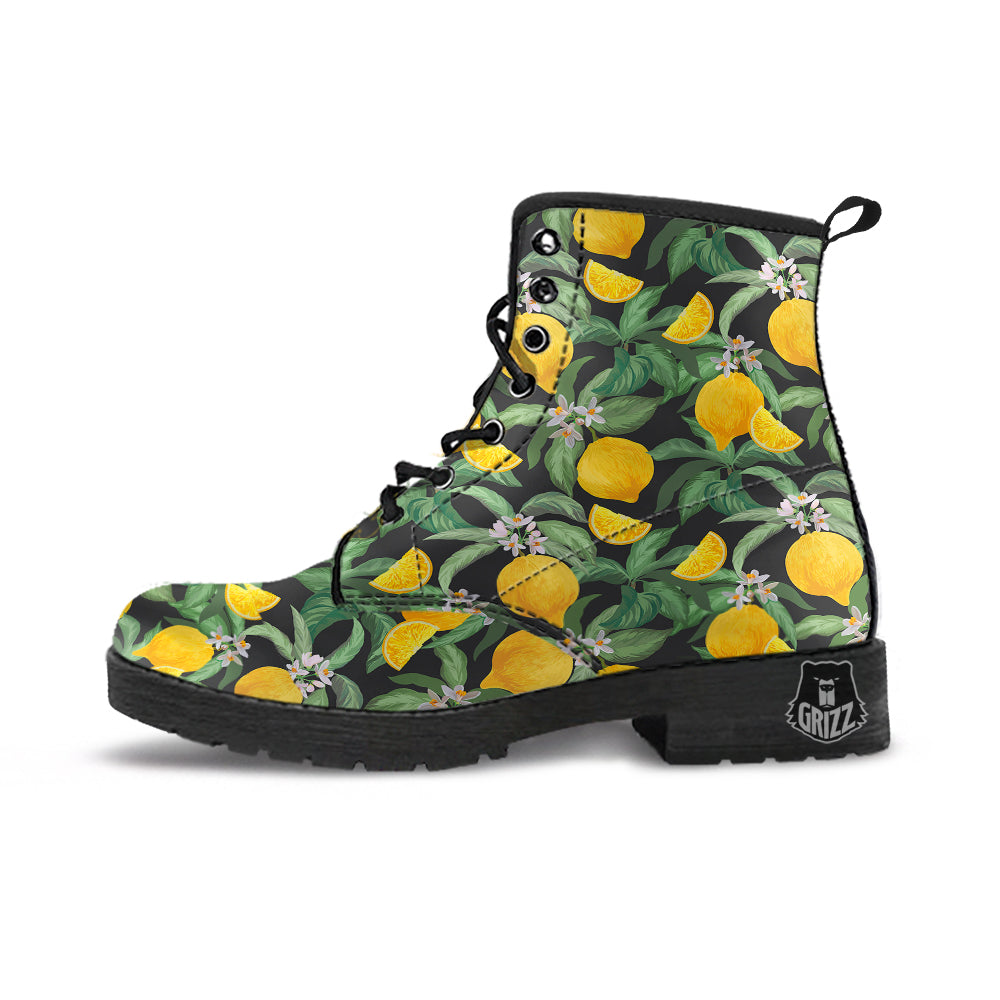 Lemon Yellow Print Pattern Leather Boots-grizzshop