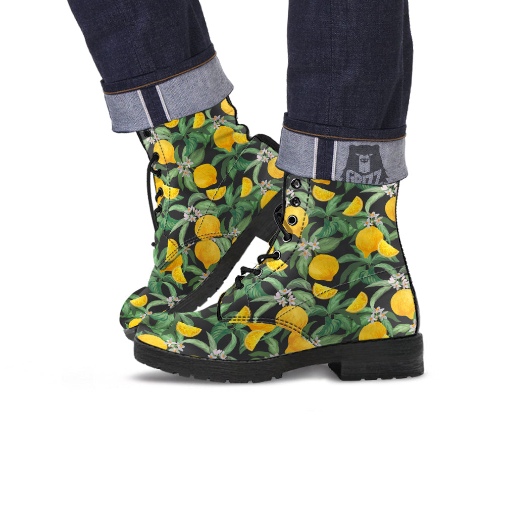 Lemon Yellow Print Pattern Leather Boots-grizzshop