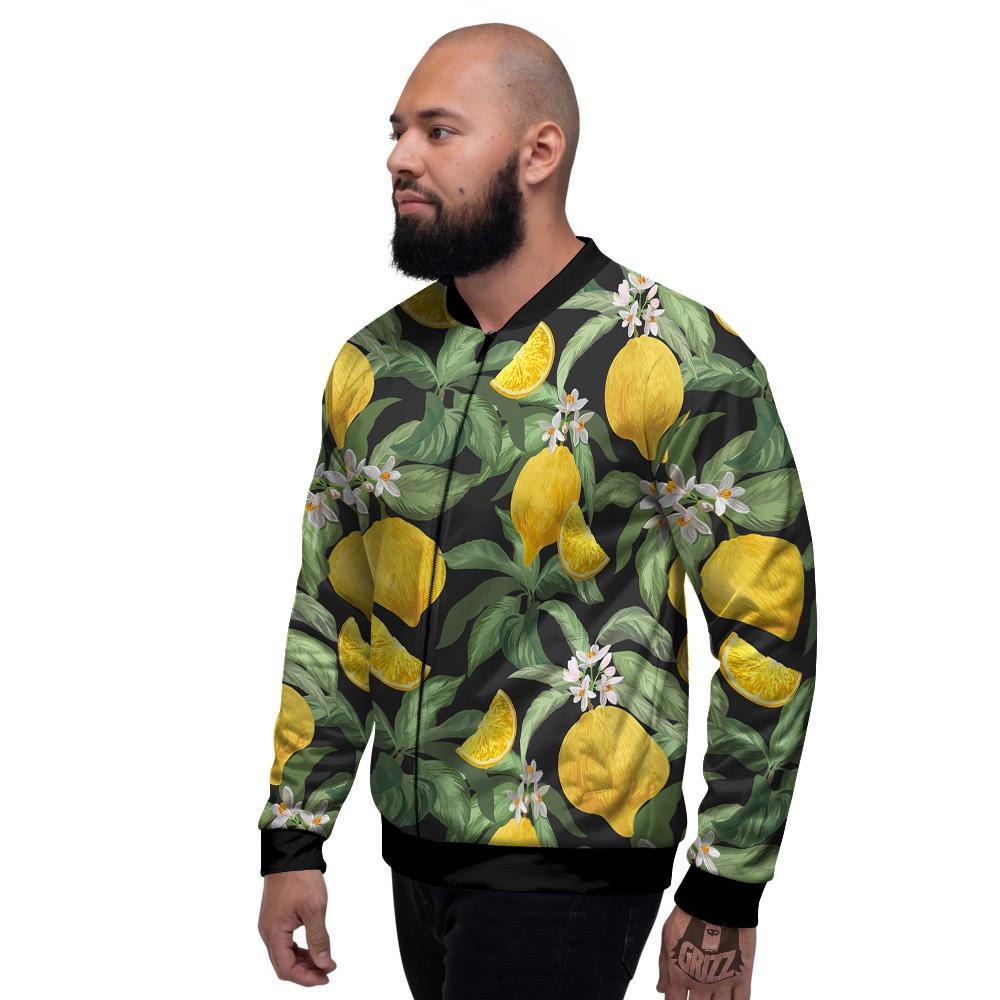 Lemon Yellow Print Pattern Men's Bomber Jacket-grizzshop