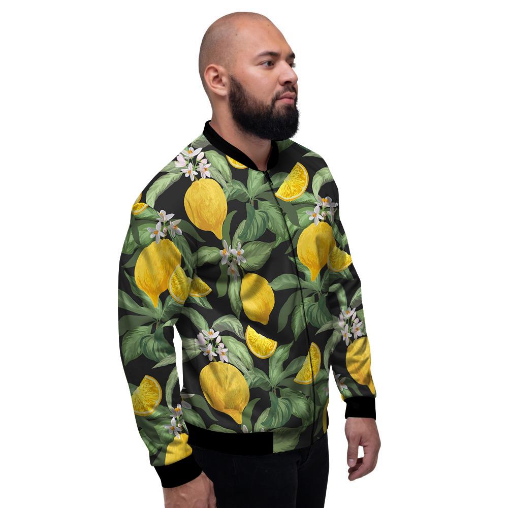 Lemon Yellow Print Pattern Men's Bomber Jacket-grizzshop