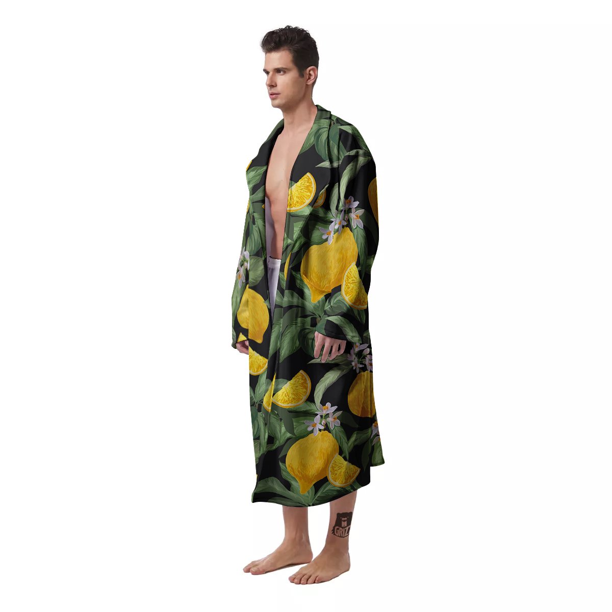 Lemon Yellow Print Pattern Men's Robe-grizzshop