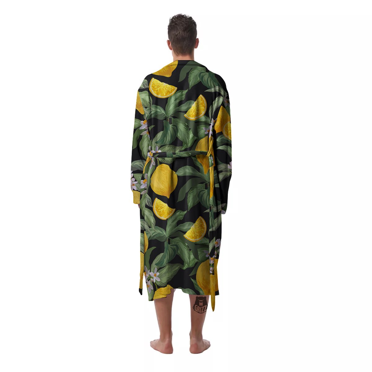 Lemon Yellow Print Pattern Men's Robe-grizzshop