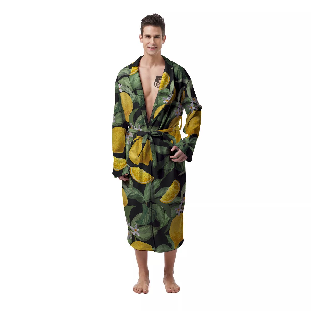 Lemon Yellow Print Pattern Men's Robe-grizzshop