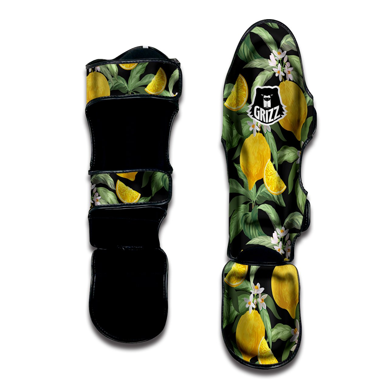 Lemon Yellow Print Pattern Muay Thai Shin Guards-grizzshop