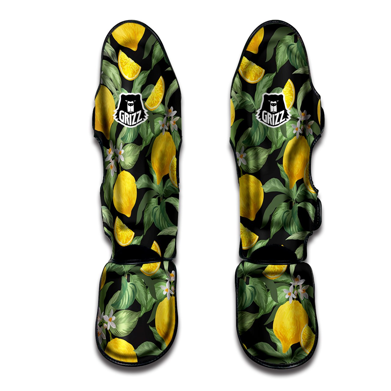 Lemon Yellow Print Pattern Muay Thai Shin Guards-grizzshop