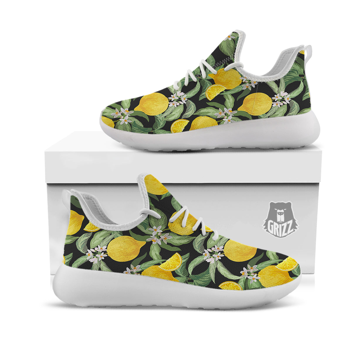 Lemon Yellow Print Pattern White Athletic Shoes-grizzshop