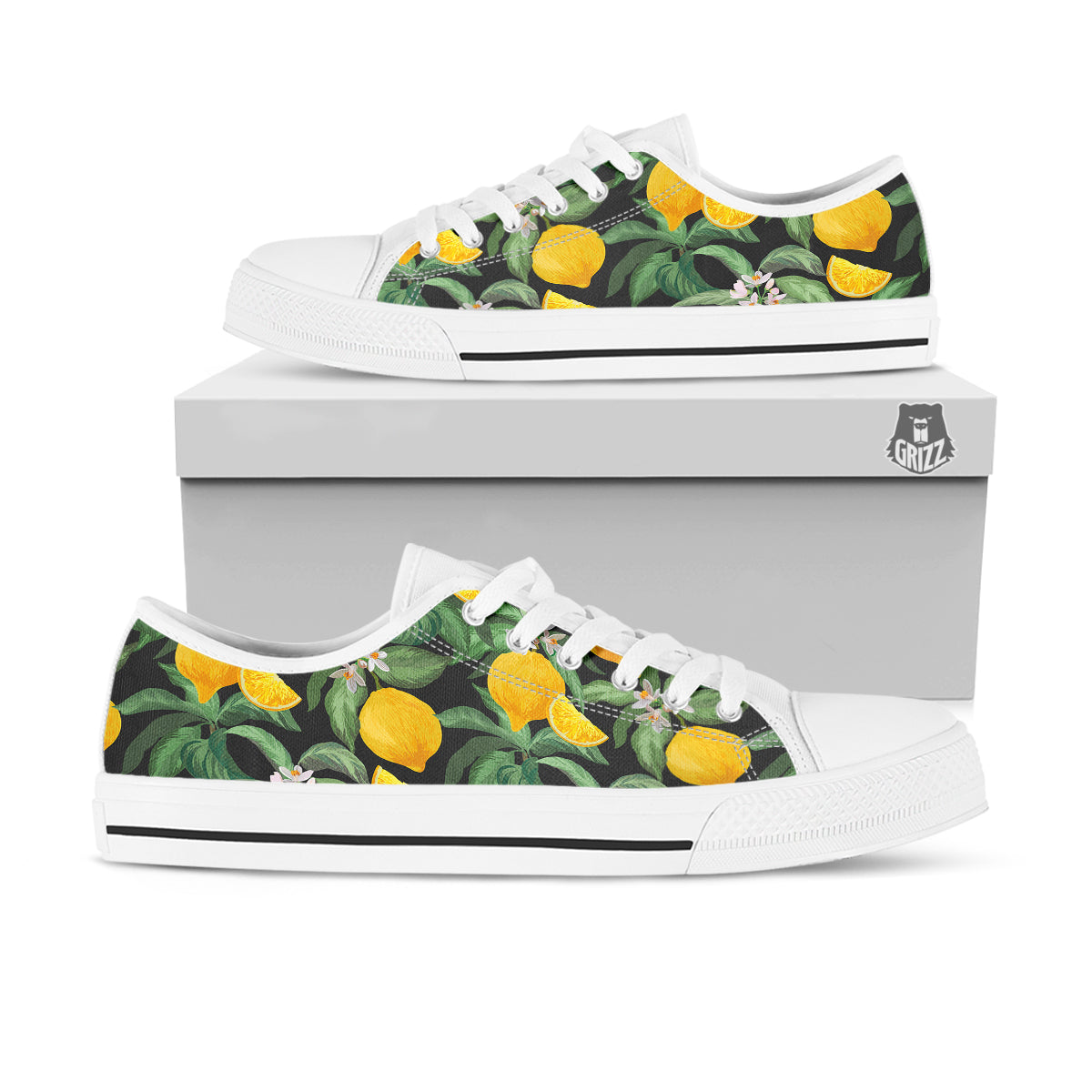 Lemon Yellow Print Pattern White Low Top Shoes-grizzshop