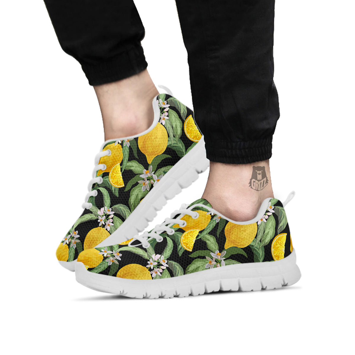 Lemon Yellow Print Pattern White Sneaker-grizzshop