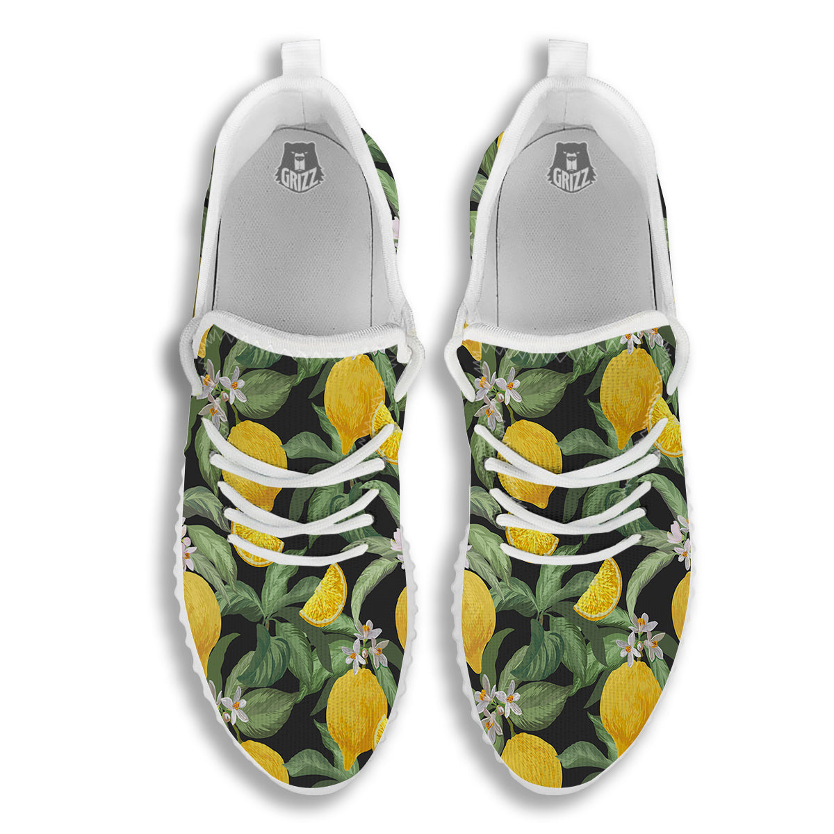 Lemon Yellow Print Pattern White Walking Shoes-grizzshop