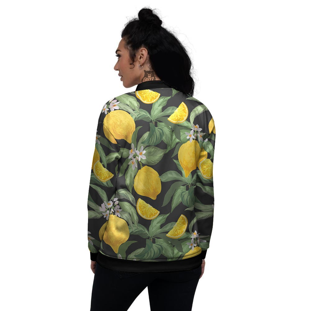 Lemon Yellow Print Pattern Women's Bomber Jacket-grizzshop