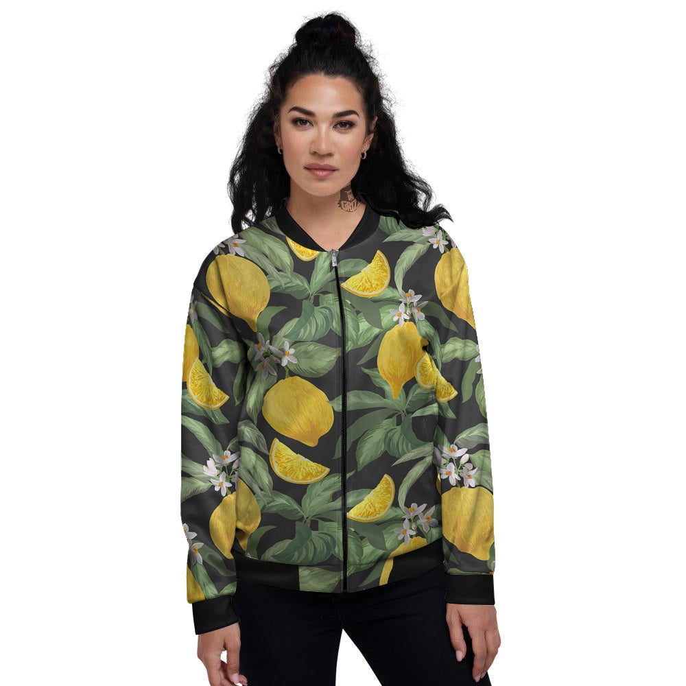 Lemon Yellow Print Pattern Women's Bomber Jacket-grizzshop
