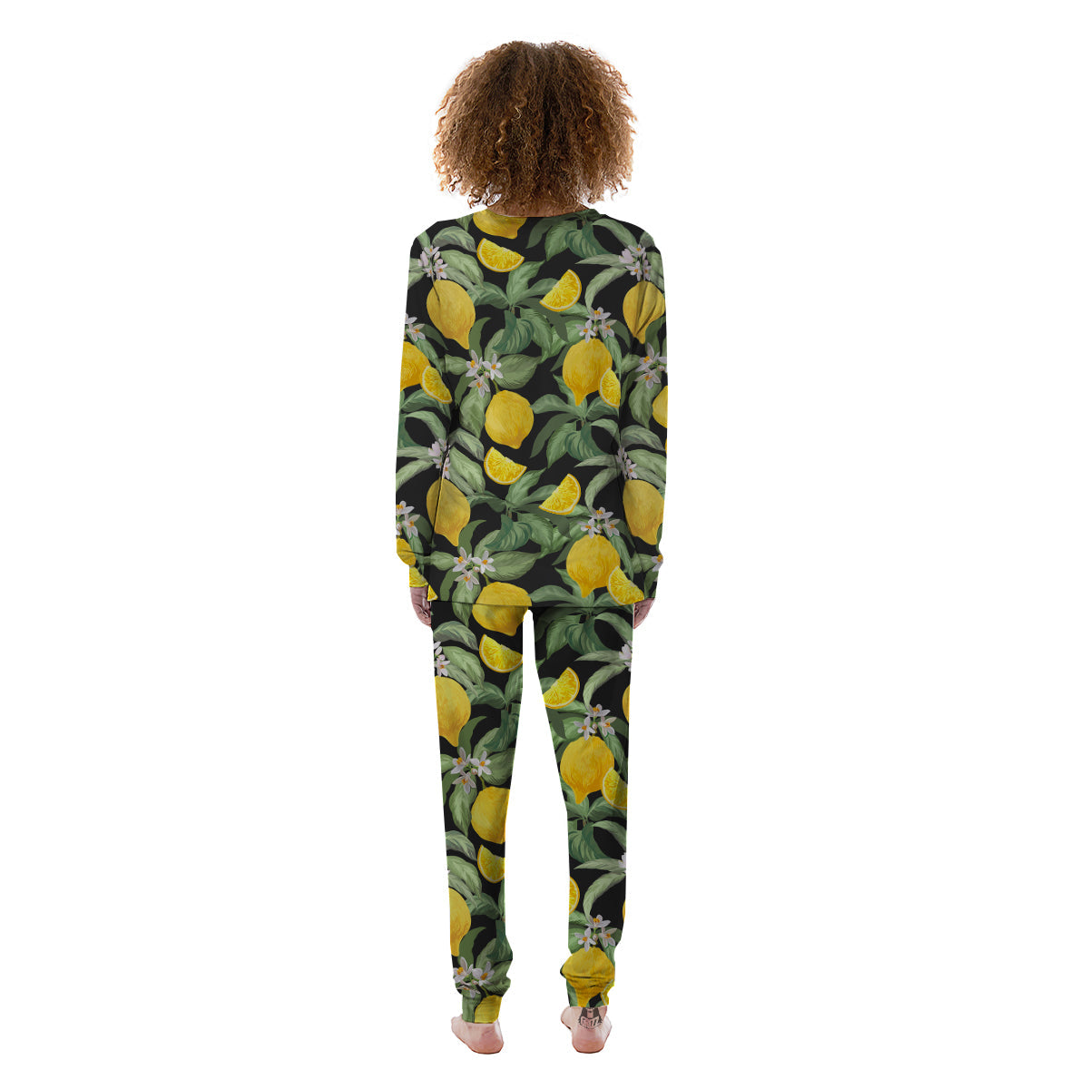 Lemon Yellow Print Pattern Women's Pajamas-grizzshop