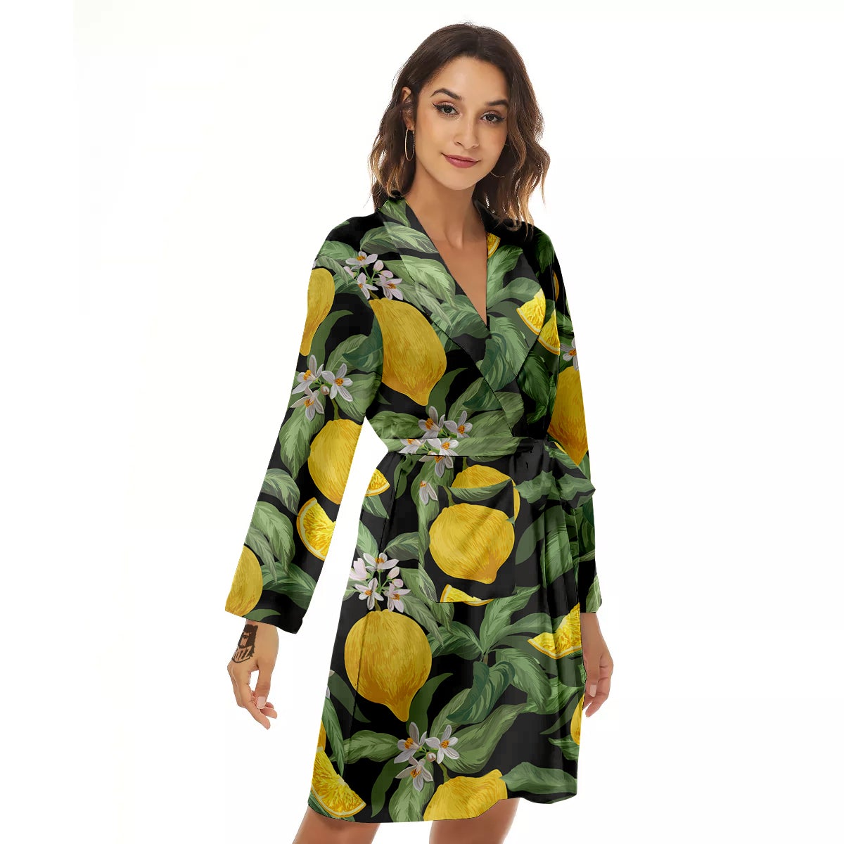 Lemon Yellow Print Pattern Women's Robe-grizzshop