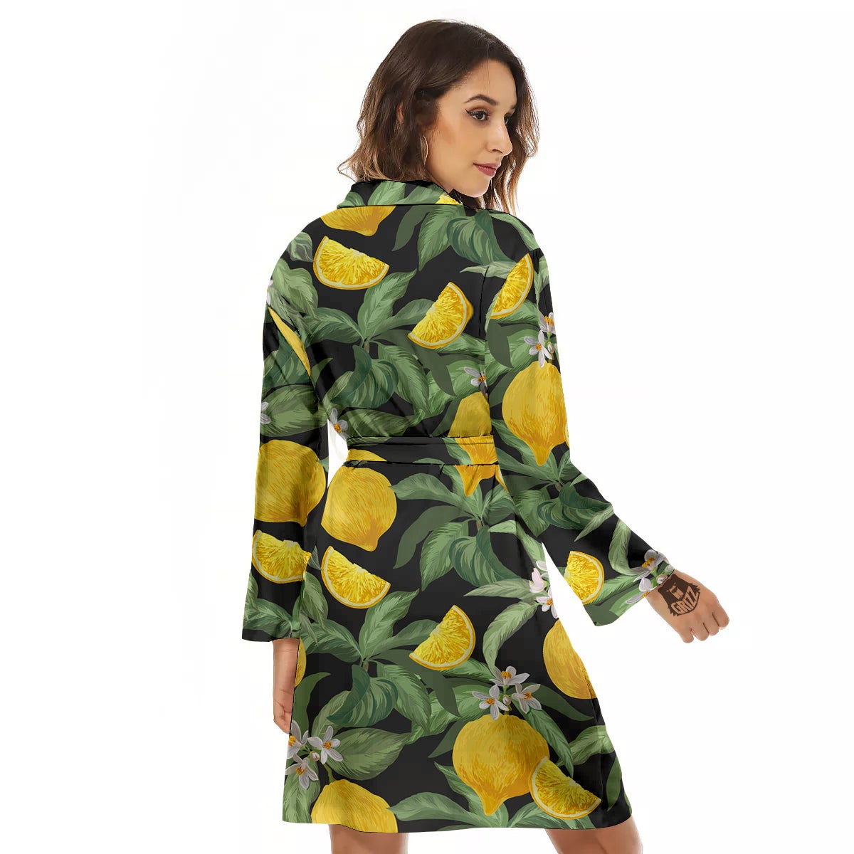 Lemon Yellow Print Pattern Women's Robe-grizzshop