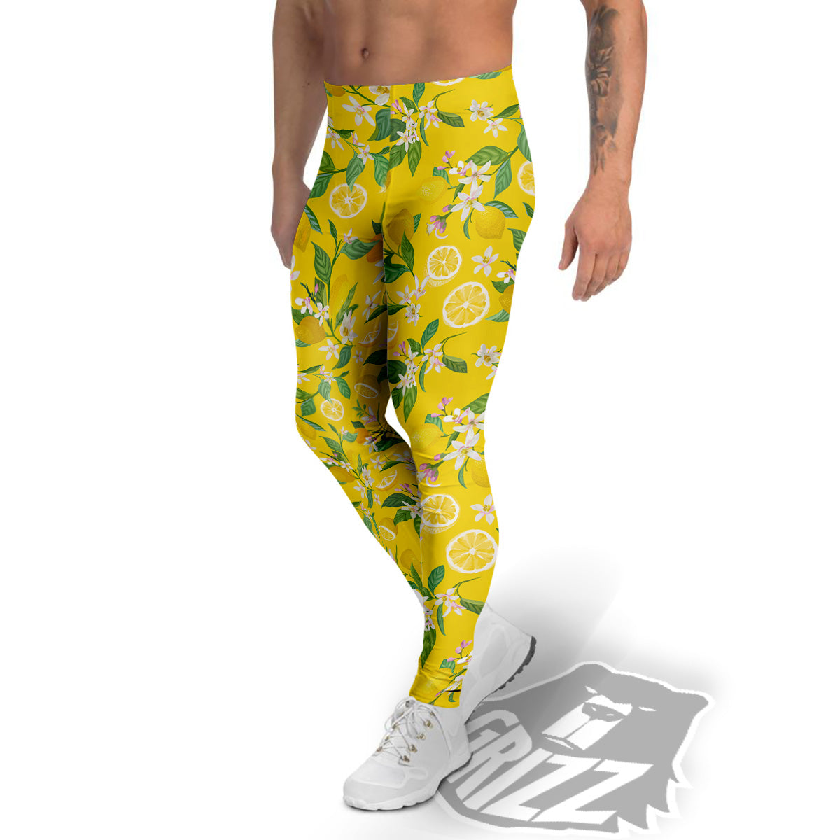 Lemon Yellow Topic Fruits Print Pattern Men's Leggings – Grizzshopping