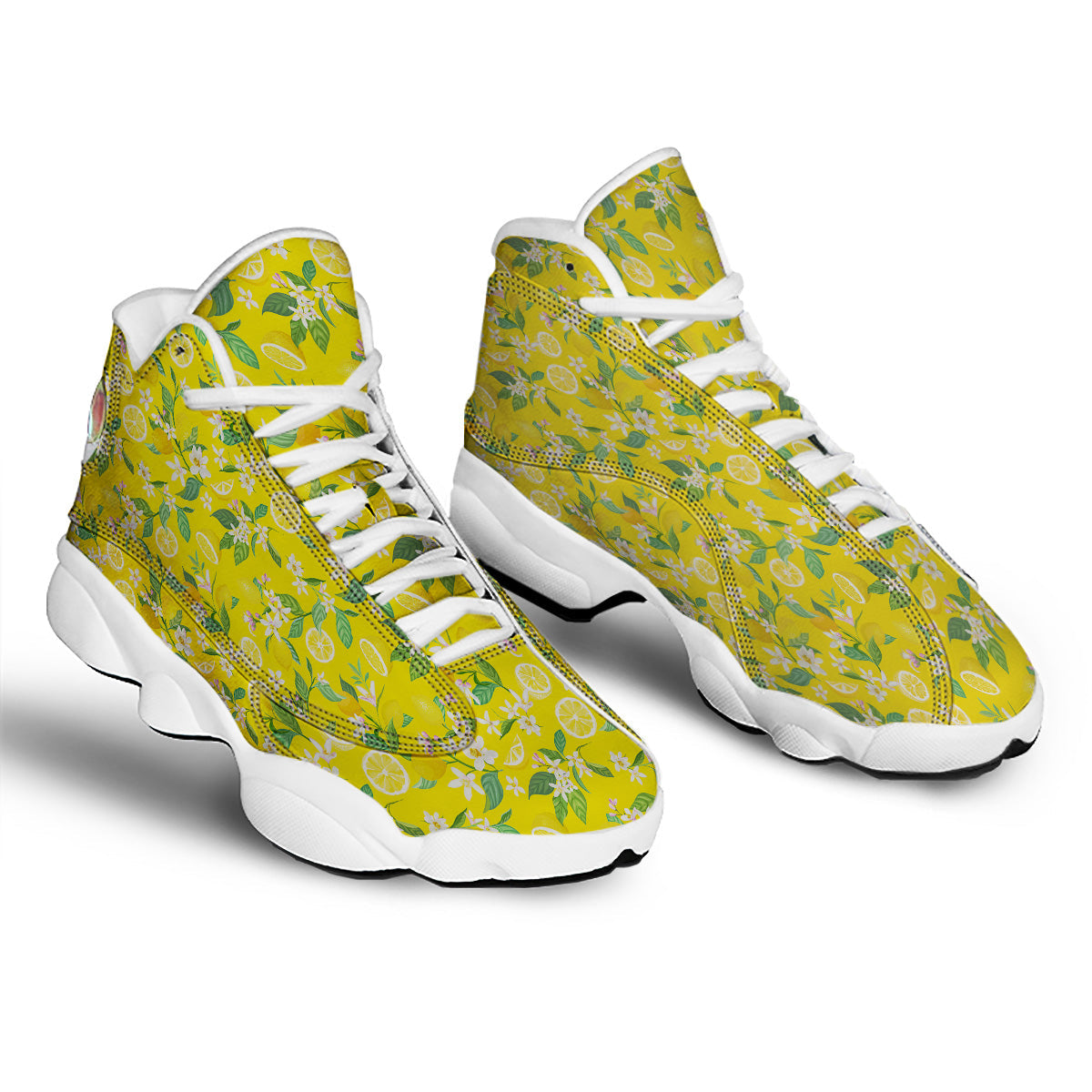 Lemon Yellow Topic Fruits Print Pattern White Basketball Shoes-grizzshop