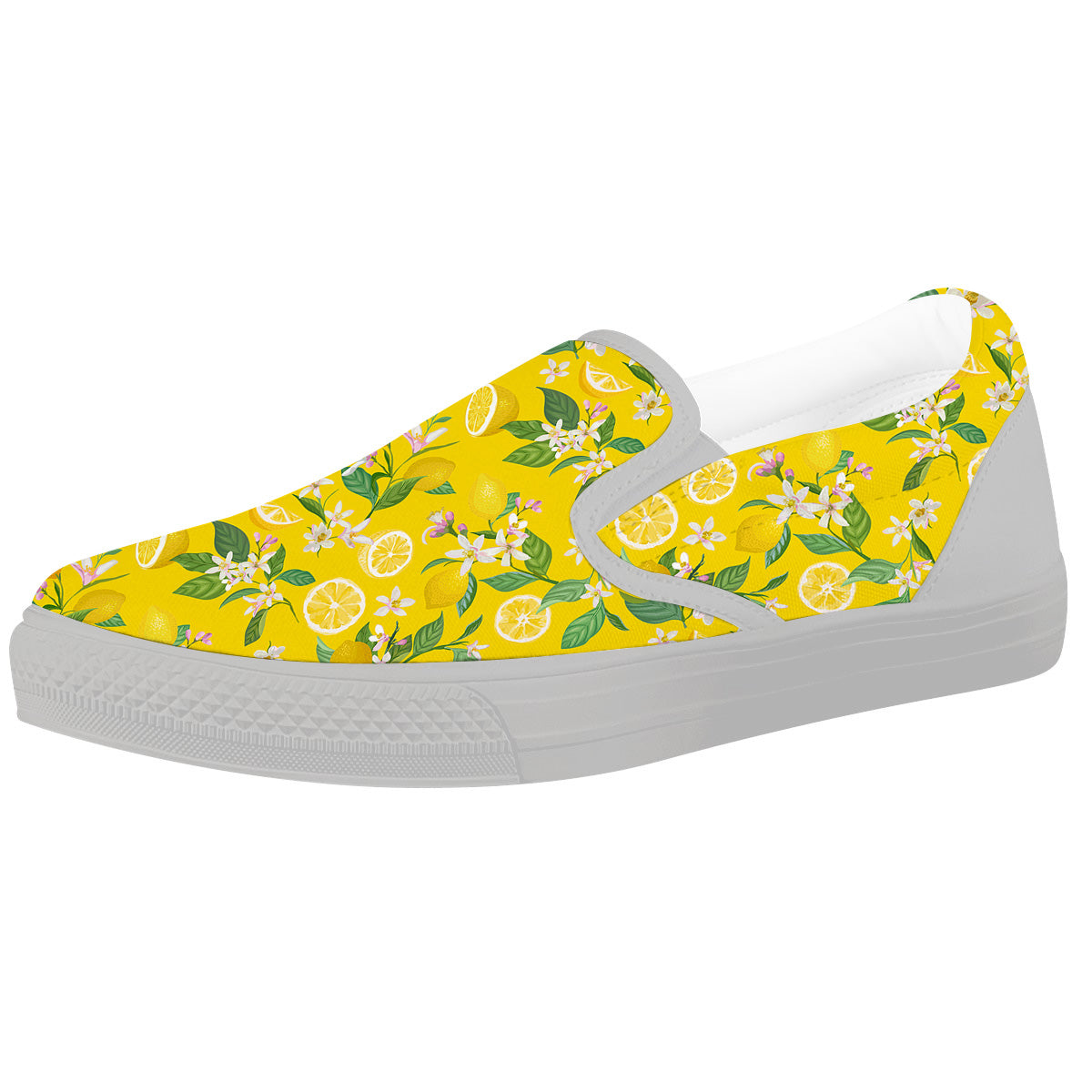 Lemon Yellow Topic Fruits Print Pattern White Slip On Shoes-grizzshop