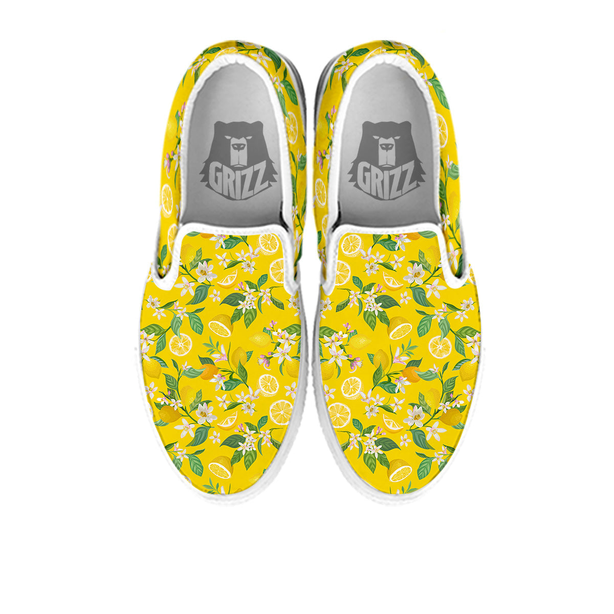 Lemon Yellow Topic Fruits Print Pattern White Slip On Shoes-grizzshop