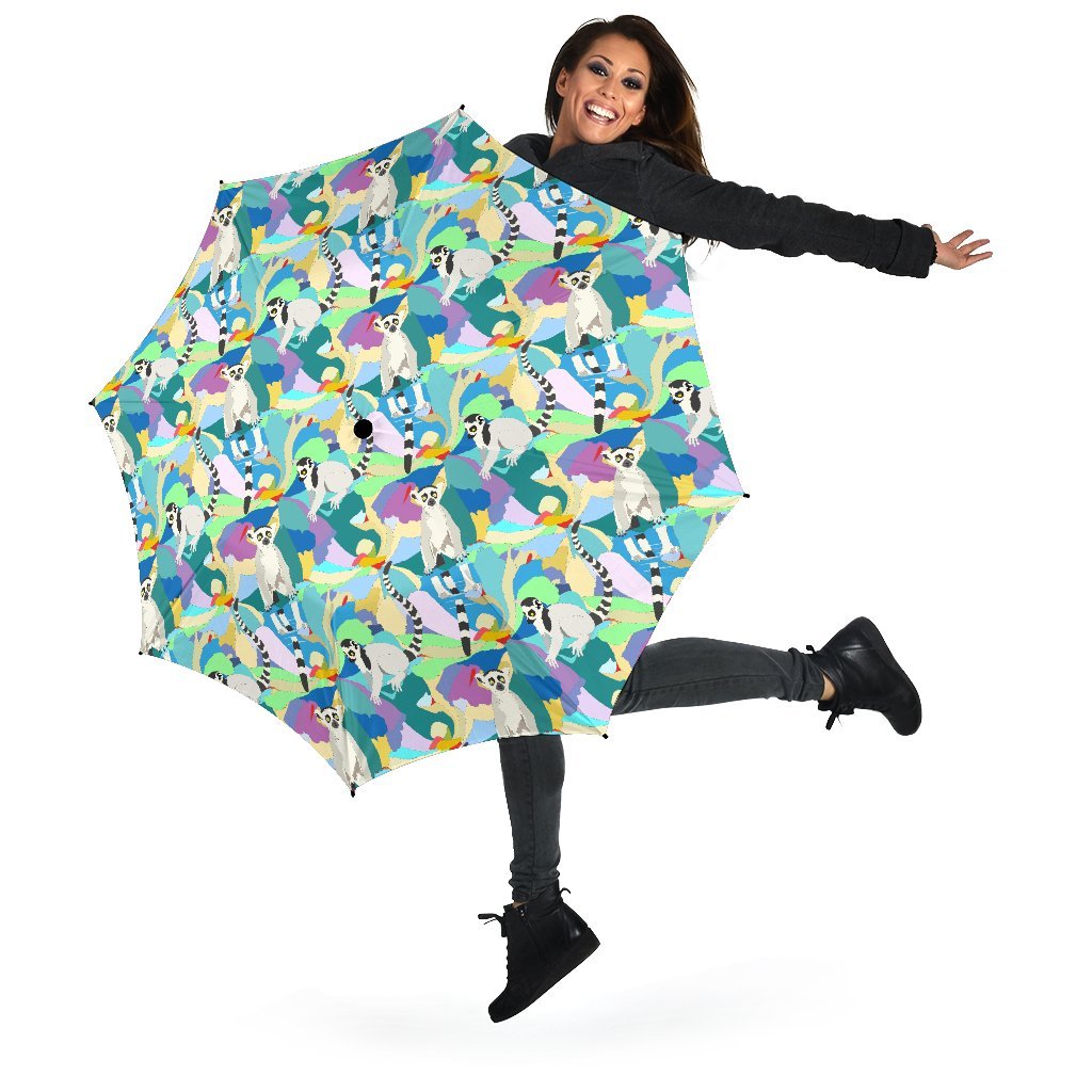 Lemur Colorful Pattern Print Automatic Foldable Umbrella-grizzshop