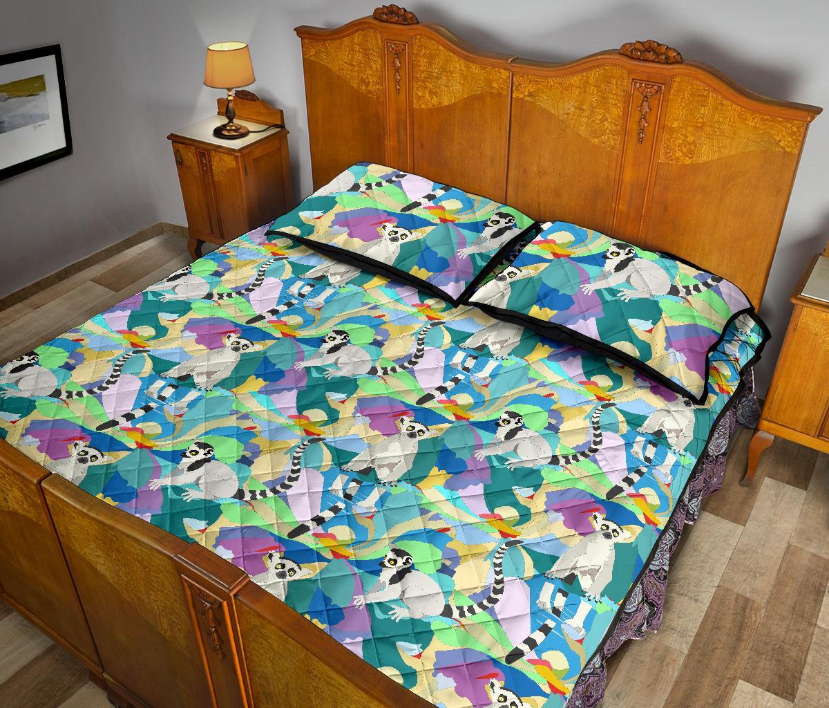 Lemur Colorful Pattern Print Bed Set Quilt-grizzshop