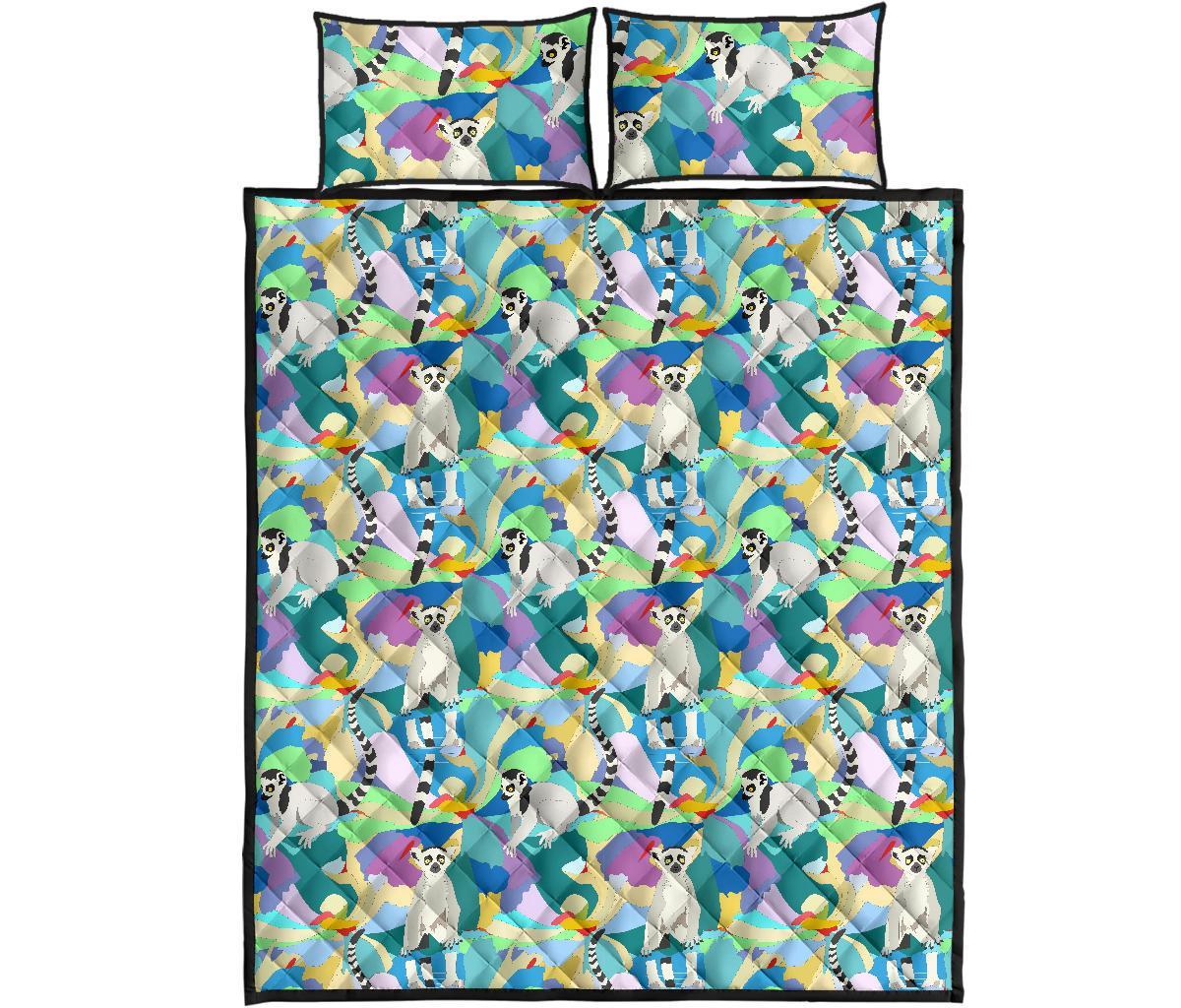 Lemur Colorful Pattern Print Bed Set Quilt-grizzshop