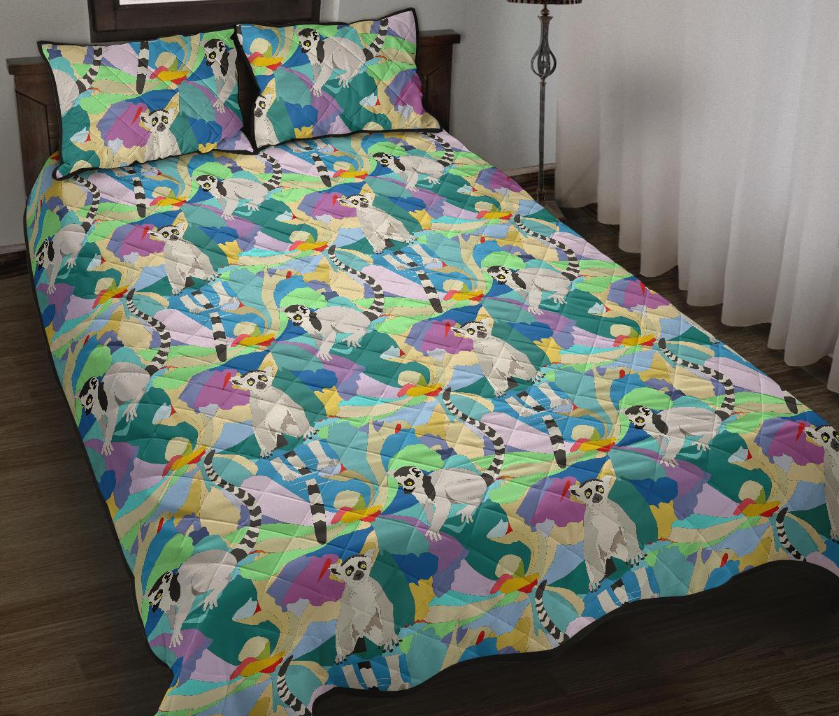 Lemur Colorful Pattern Print Bed Set Quilt-grizzshop
