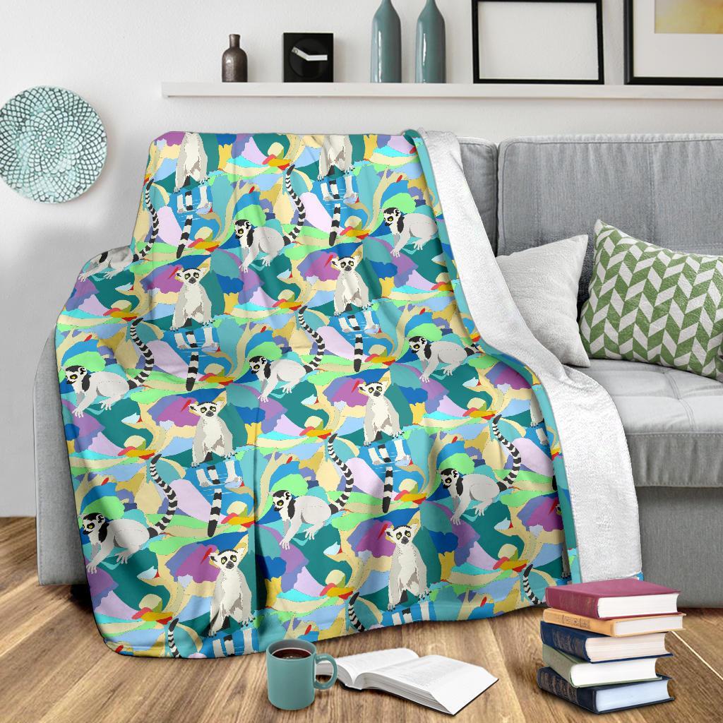 Lemur Colorful Pattern Print Blanket-grizzshop