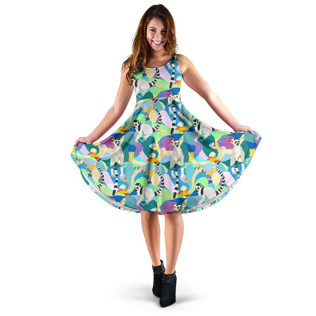 Lemur Colorful Pattern Print Dress-grizzshop