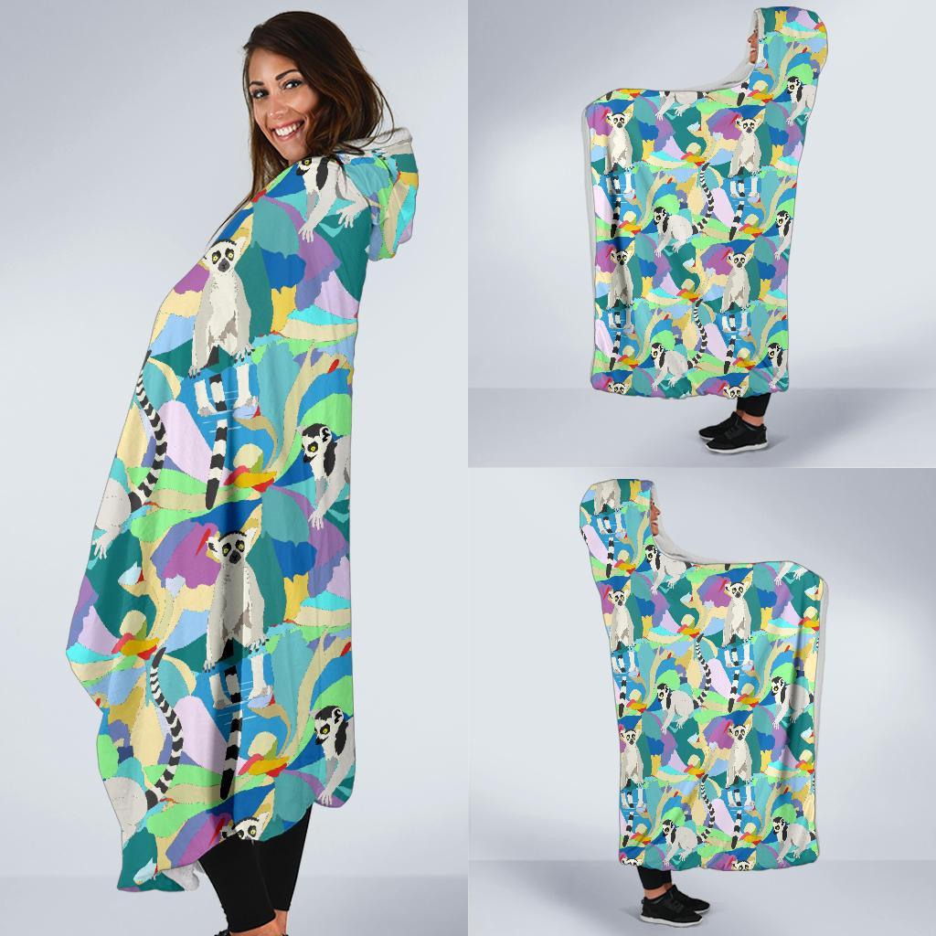 Lemur Colorful Pattern Print Hooded Blanket-grizzshop